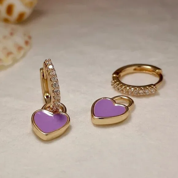 Purple Sexy Women's Heart Charm Cubic Zirconia Earrings - Picture 3 of 5